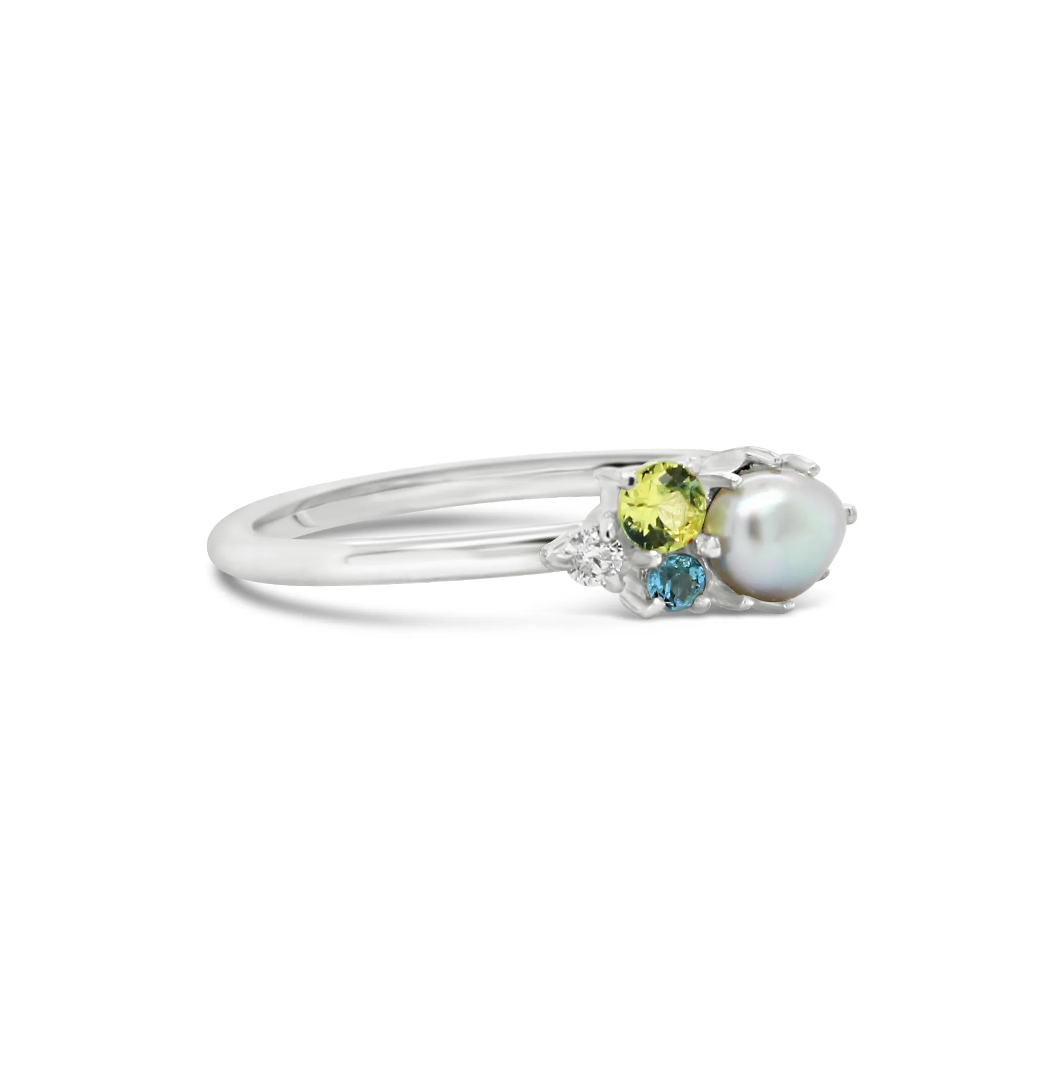 Pearl and Sapphire Cluster Ring in Silver