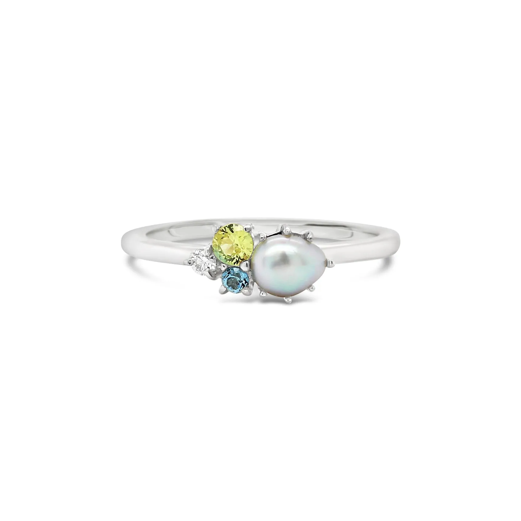 Pearl and Sapphire Cluster Ring in Silver