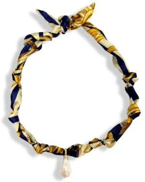 Pearl Navy & Gold Scarf Bandana Necklace