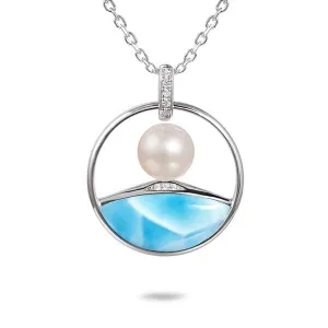 Pearl Top of the World Pendant with Larimar