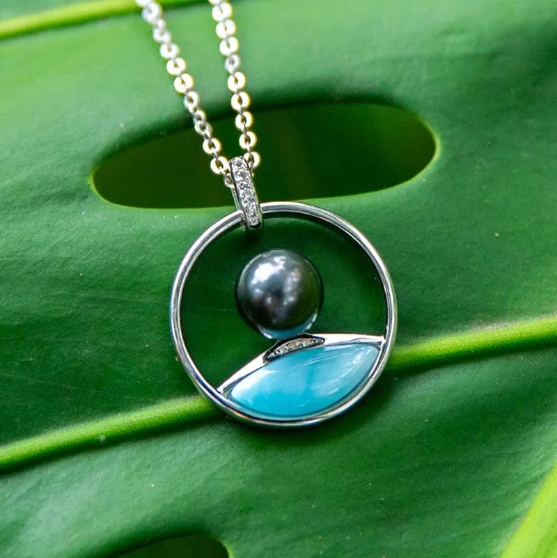 Pearl Top of the World Pendant with Larimar