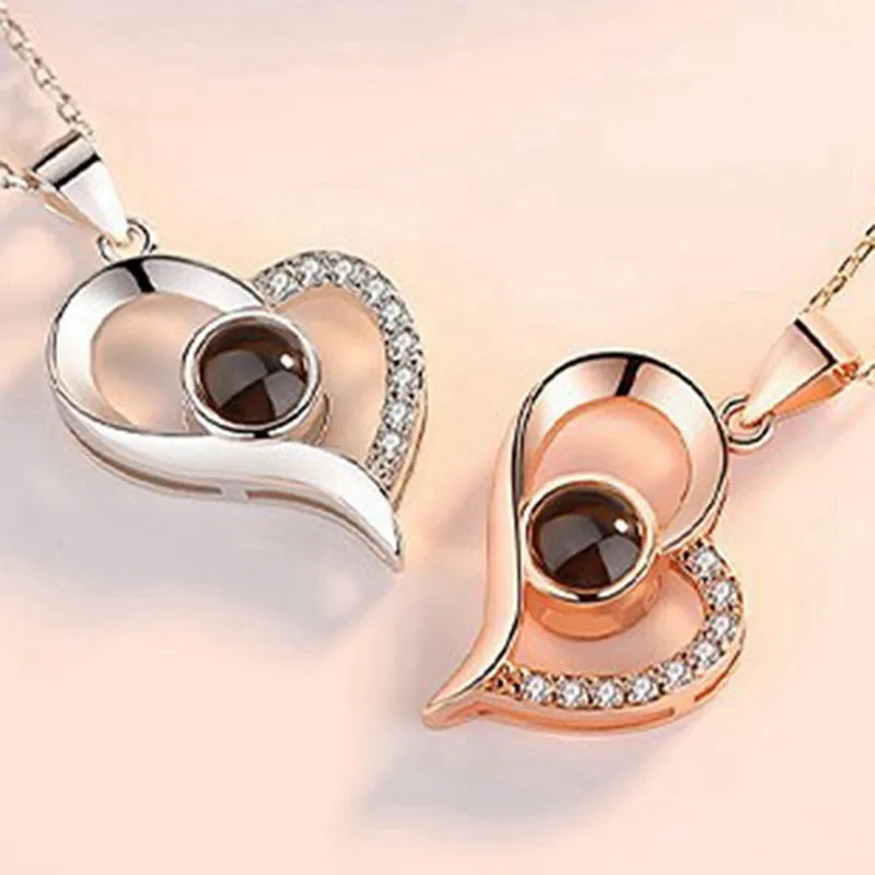 Pendant Necklace Women Necklaces 100 Languages I Love You Necklace Jewelry Choker Pendant Couple Collares De Moda 2022