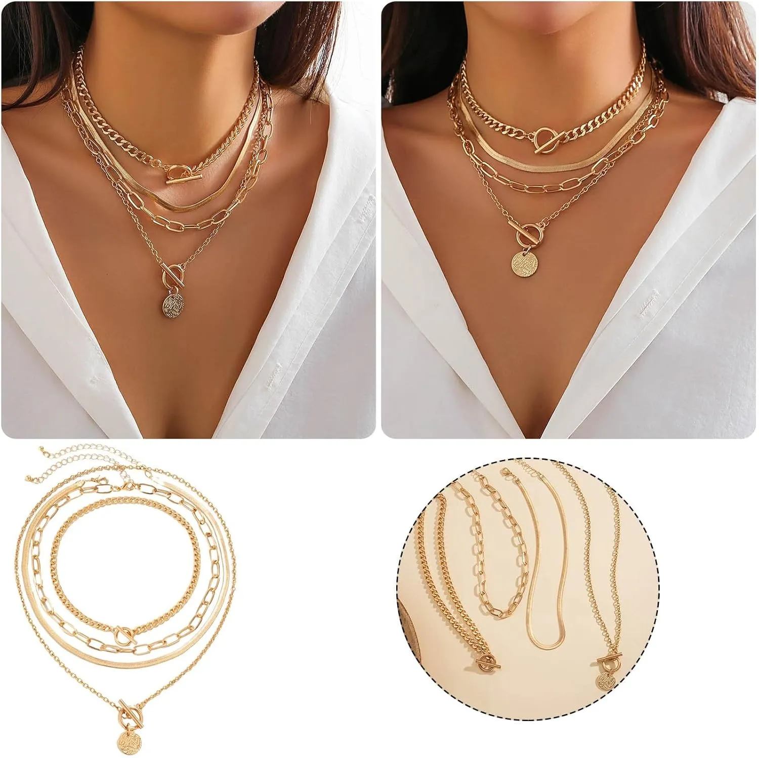 Pendent Necklaces for Women Set Of 4 Layered Gold Necklaces For Women Stackable Dainty Gold Chain Necklace