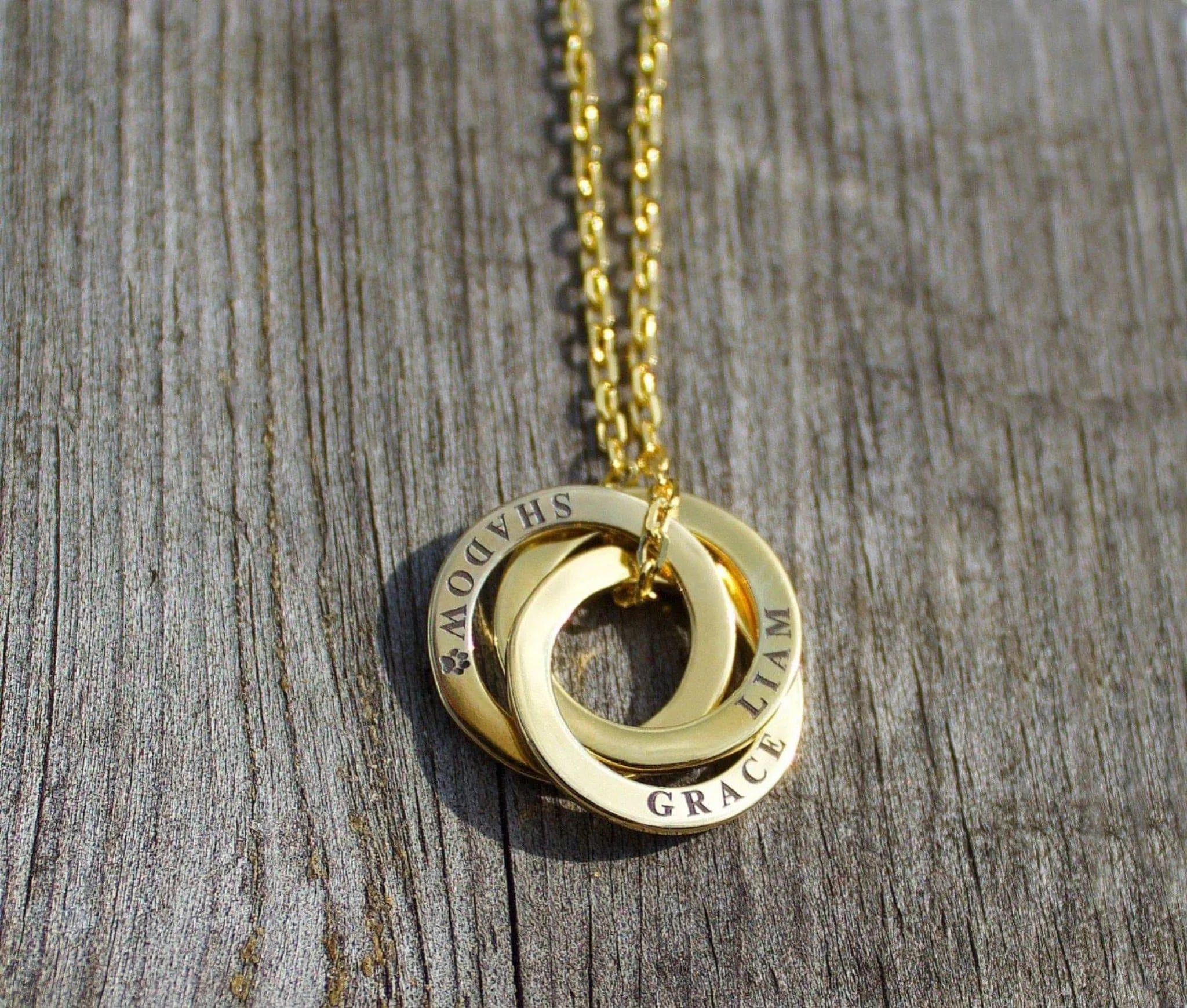 Personalised Three Ring Gold Necklace
