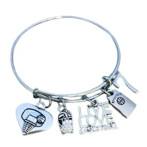 Personalized Basketball Bracelet with Number Charm, Custom Girls Basketball Charm Bangle - Basketball Jewelry, Gifts for Girl Basketball Players