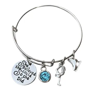Personalized Figure Skating Bracelet with Birthstone Charm, Girls Ice Skating Jewelry, Ice Skate Charm Bracelet -Figure Skating Gifts (She Did)
