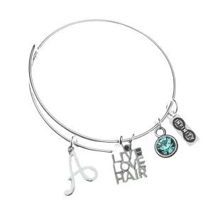 Personalized Live Love Hair Charm Bracelet with Birthstone and Letter Charm, Custom Hair Stylist Jewelry, Perfect Gift for Stylists