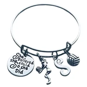 Personalized Volleyball Charm Bangle Bracelet with Initial Charm, Custom Girls Volleyball Jewelry - Perfect Gift For Volleyball Players & Teams