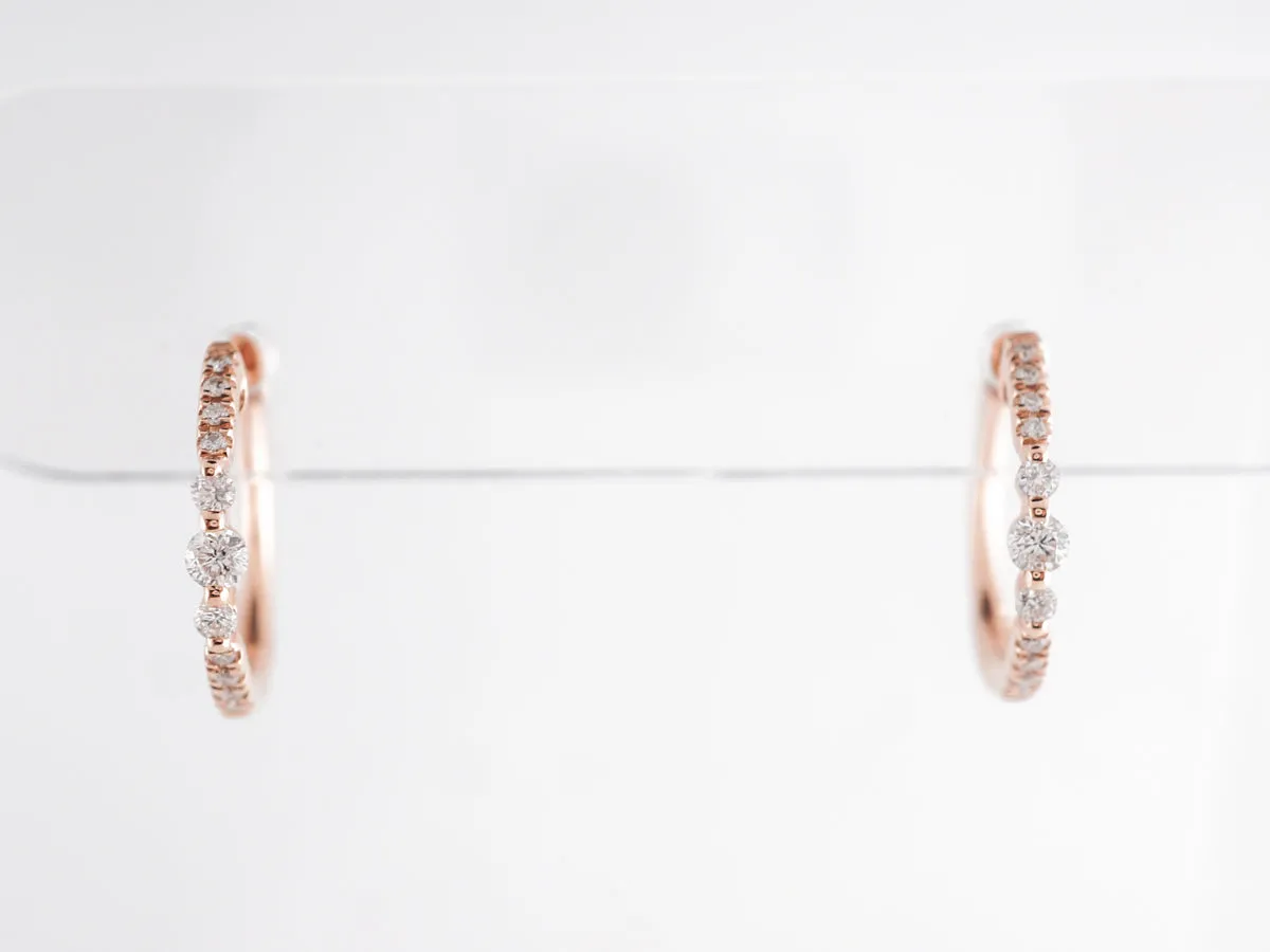 Petite Hoop Earrings w/ Round Brilliant Diamonds in Rose Gold
