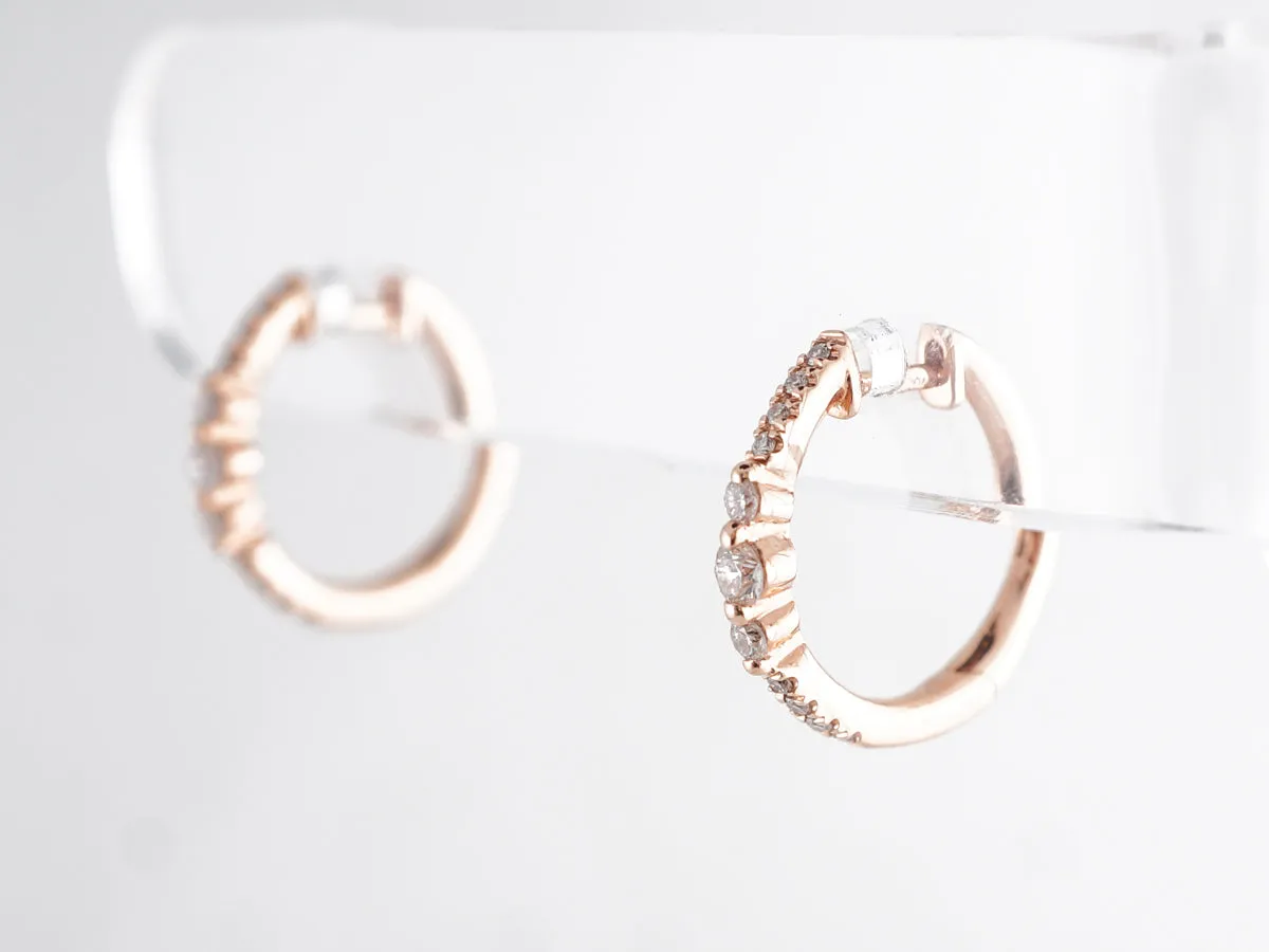 Petite Hoop Earrings w/ Round Brilliant Diamonds in Rose Gold