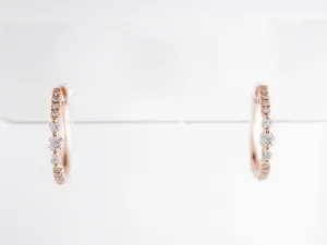 Petite Hoop Earrings w/ Round Brilliant Diamonds in Rose Gold