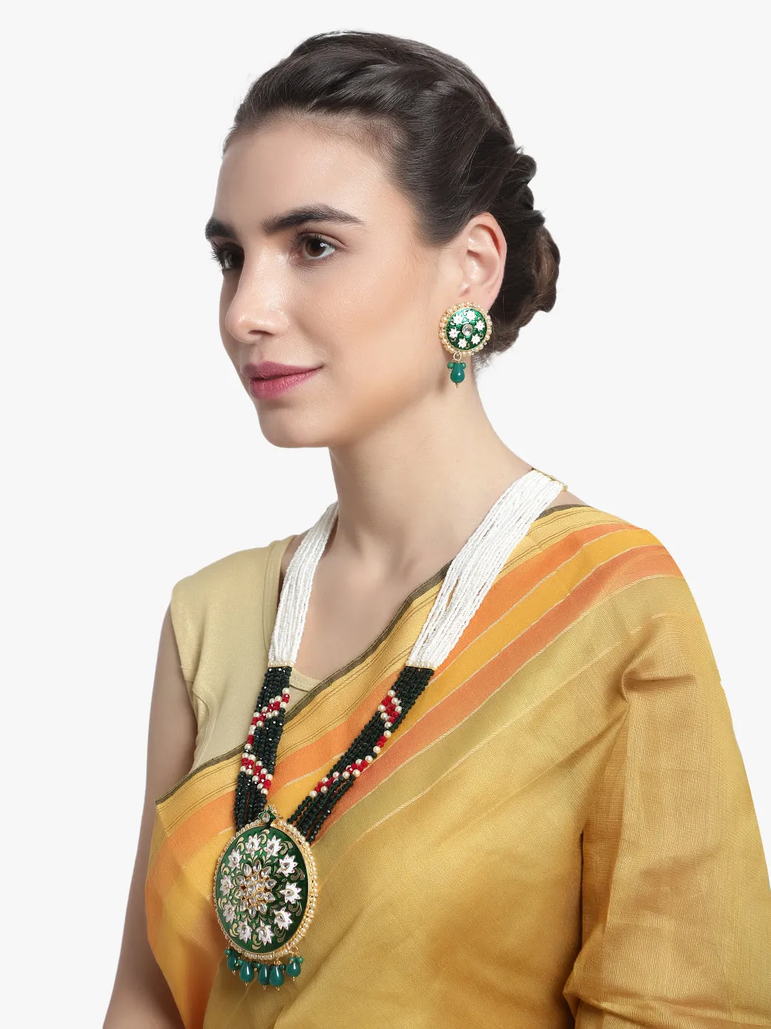 Pink Indian Kundan Long Necklace Set