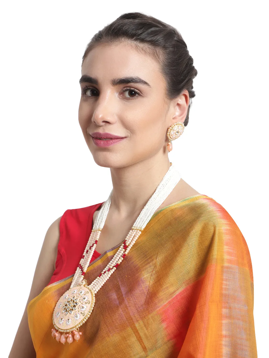 Pink Indian Kundan Long Necklace Set