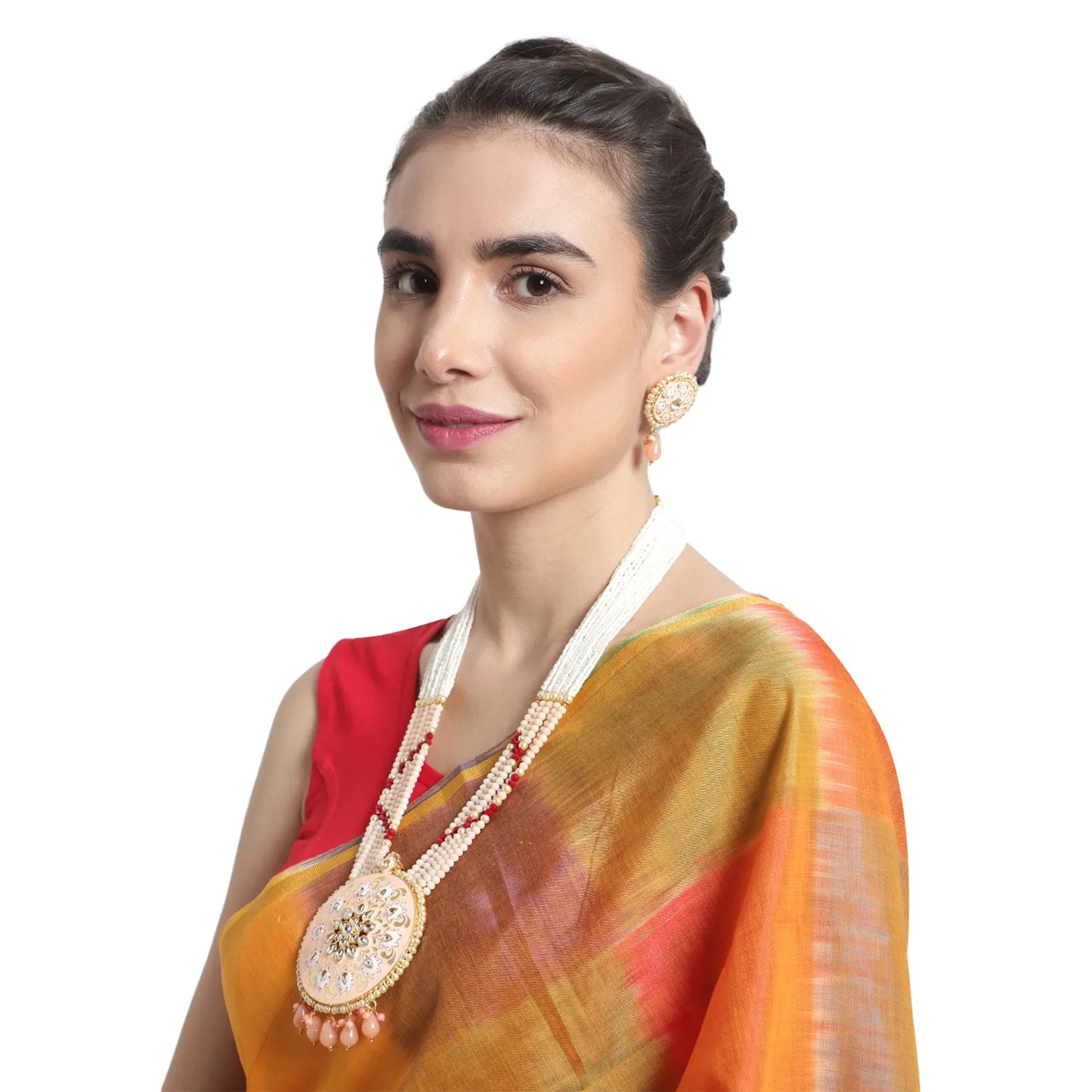 Pink Indian Kundan Long Necklace Set
