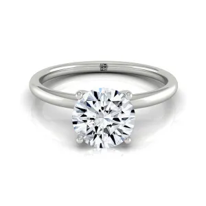 Plat Round Solitaire Engagement Ring With Lower Hidden Halo Curved With 8 Prong Set Round Diamonds