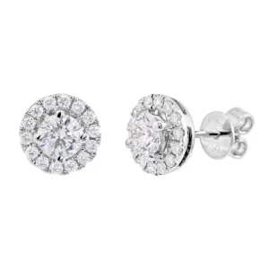 Platinum 1.36ct Round Brilliant Cut Diamond Halo Stud Earrings
