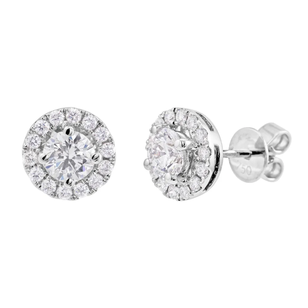Platinum 1.36ct Round Brilliant Cut Diamond Halo Stud Earrings