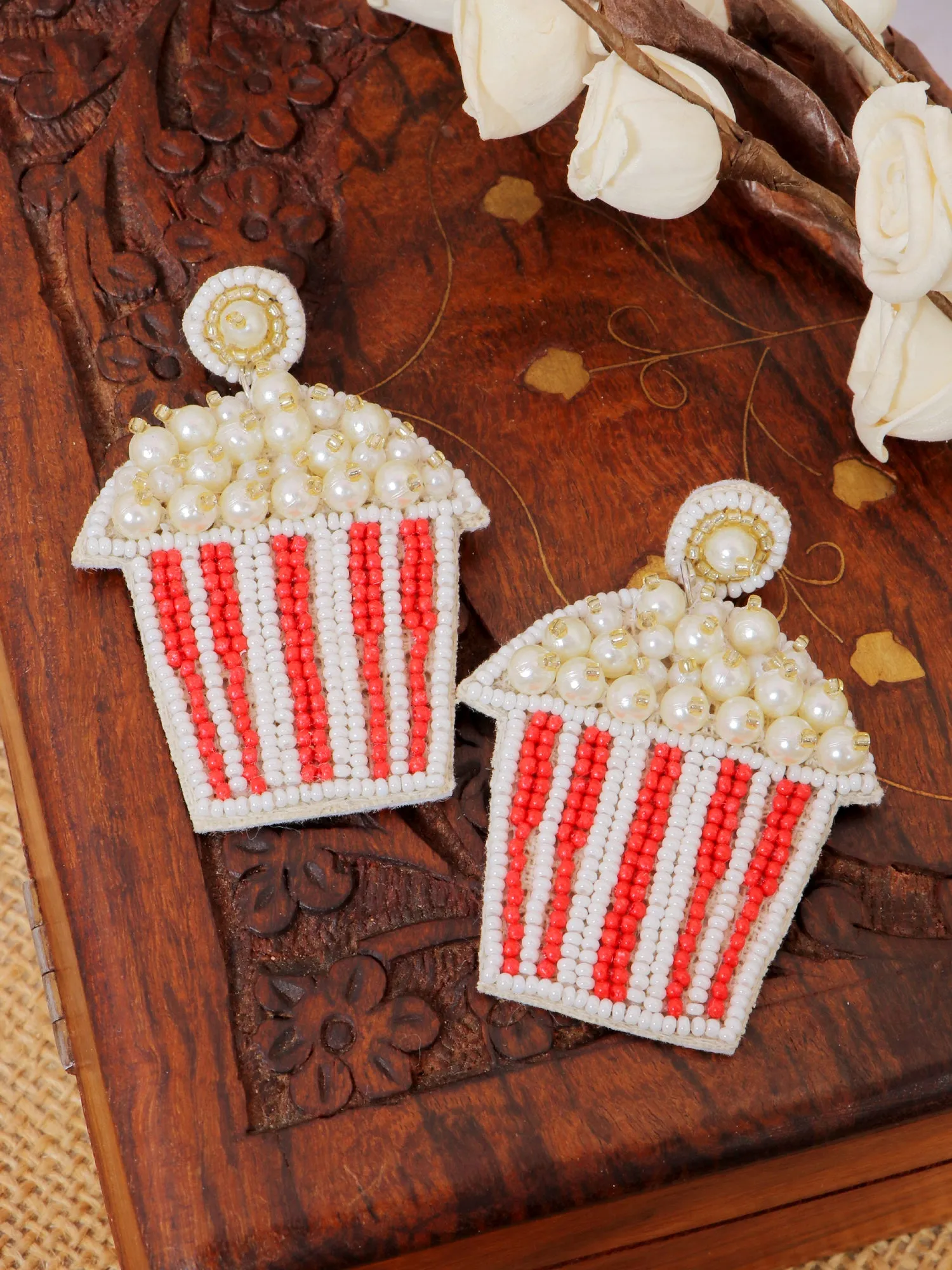 Popcorn Pearl Delight: Handmade Beaded Drop Earrings for Modern Women and Girls
