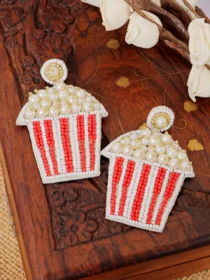 Popcorn Pearl Delight: Handmade Beaded Drop Earrings for Modern Women and Girls