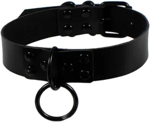Punk O Shape Ring Pendant Necklace Circle Loop Round Hoop Leather Belt Collar Choker Necklace with Link Chain Necklace Gothic Wide Face Belt Necklace for Women Men