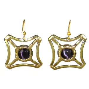 Purple Tiger Eye Square Earrings Brass Images