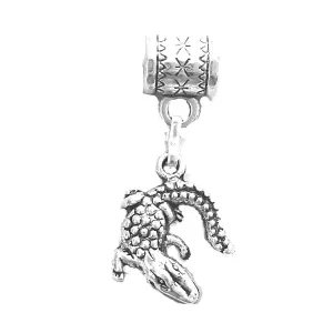 "Alligator charm" or crocodile charm is a silver charm by Mossy Cabin USA - second SURPRISE charm included - for modern large hole snake chain charm bracelets, or add to a neck chain or key chain.