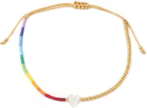 Rainbow Gold Beaded Drawstring Bracelets for Women Dainty White Pendant Friendship Bracelet,Handmade Fashion Charm Jewelry Gifts