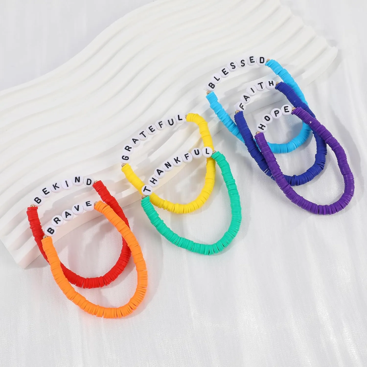 Rainbow Heishi Surfer Bracelets Set for Women Stackable Clay Beaded Bracelets Disc Stretch Preppy Bracelets Layering Colorful Friendship Bracelets Team Cheer Bulk Boho Summer Beach Jewelry Gift