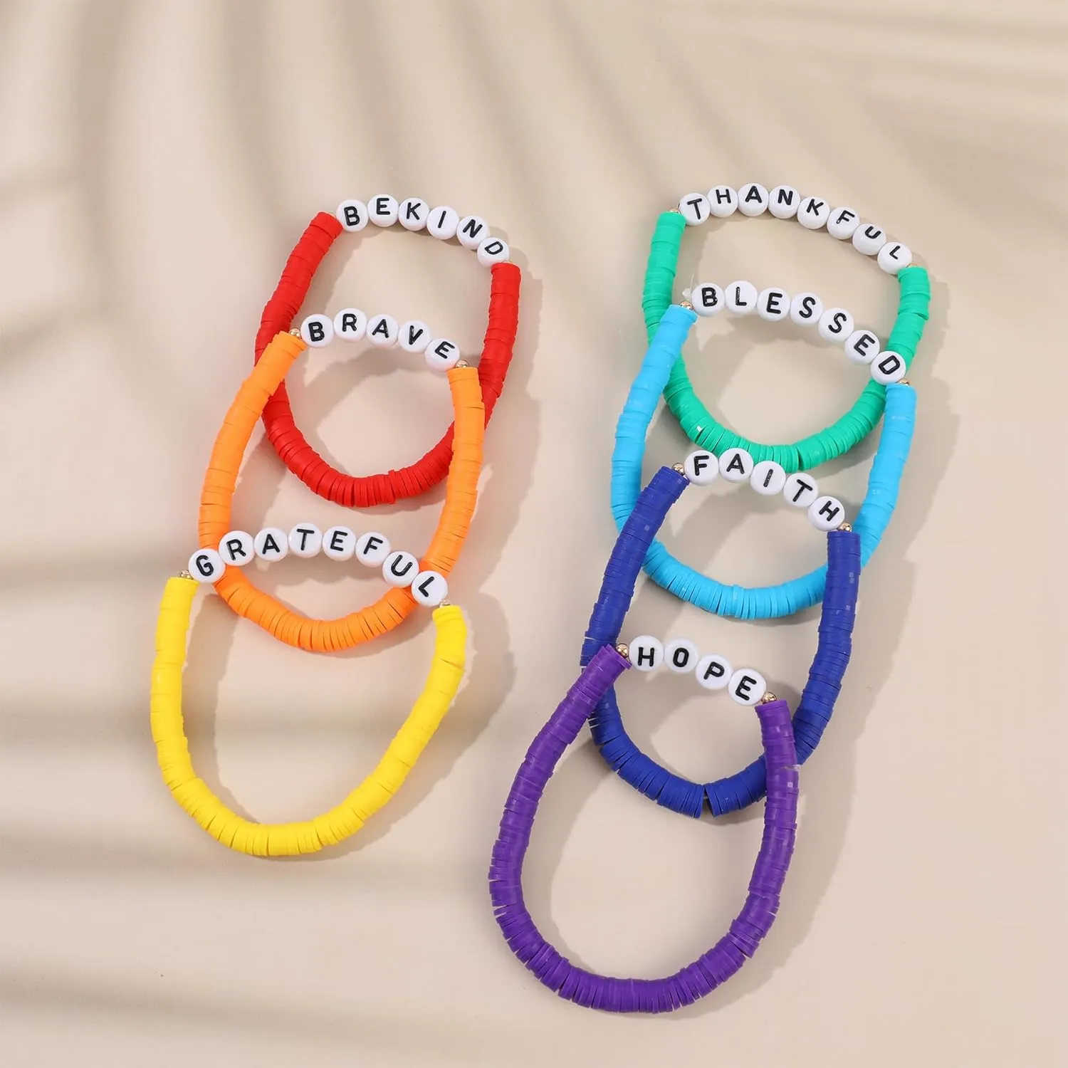 Rainbow Heishi Surfer Bracelets Set for Women Stackable Clay Beaded Bracelets Disc Stretch Preppy Bracelets Layering Colorful Friendship Bracelets Team Cheer Bulk Boho Summer Beach Jewelry Gift