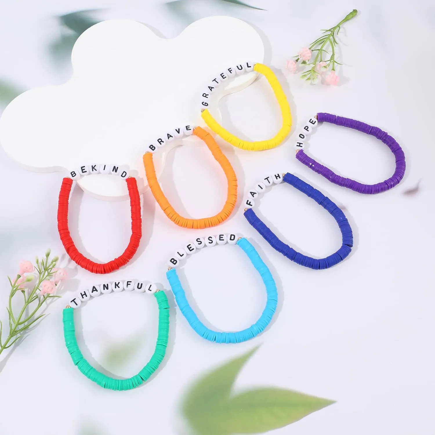 Rainbow Heishi Surfer Bracelets Set for Women Stackable Clay Beaded Bracelets Disc Stretch Preppy Bracelets Layering Colorful Friendship Bracelets Team Cheer Bulk Boho Summer Beach Jewelry Gift