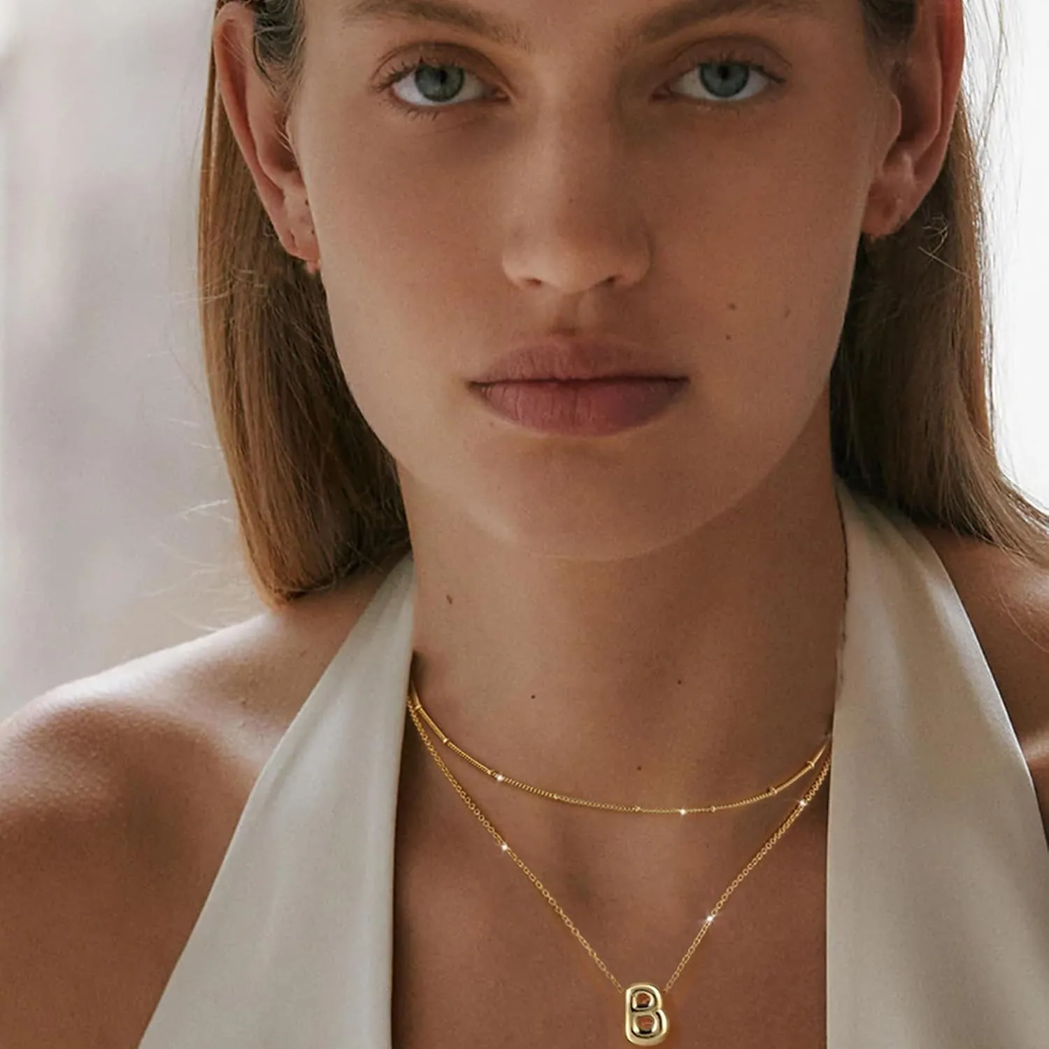 RANKEEF Bubble Letter Necklace Gold A-Z Layered Gold Initial Necklace For Women Bubble Necklace Letter 14k Plated Personalized Necklaces For Women Jewelry