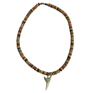 Rasta Light Coconut Bead Shark Tooth Necklace