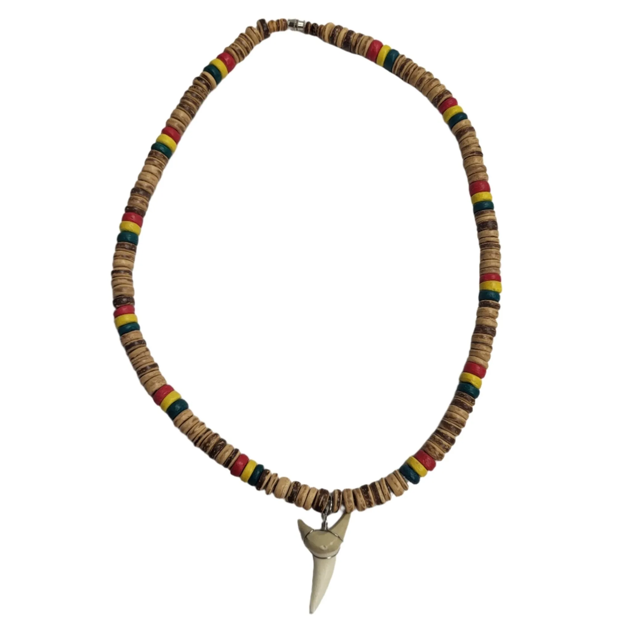 Rasta Light Coconut Bead Shark Tooth Necklace