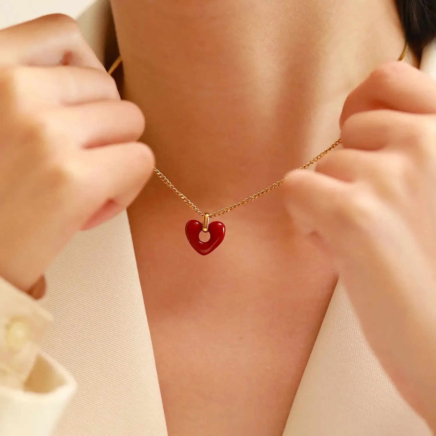 Red Agate Heart Necklace