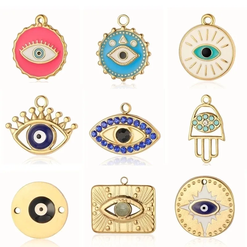 Retro Classic Style Devil's Eye Titanium Steel Plating Inlay Zircon Charms
