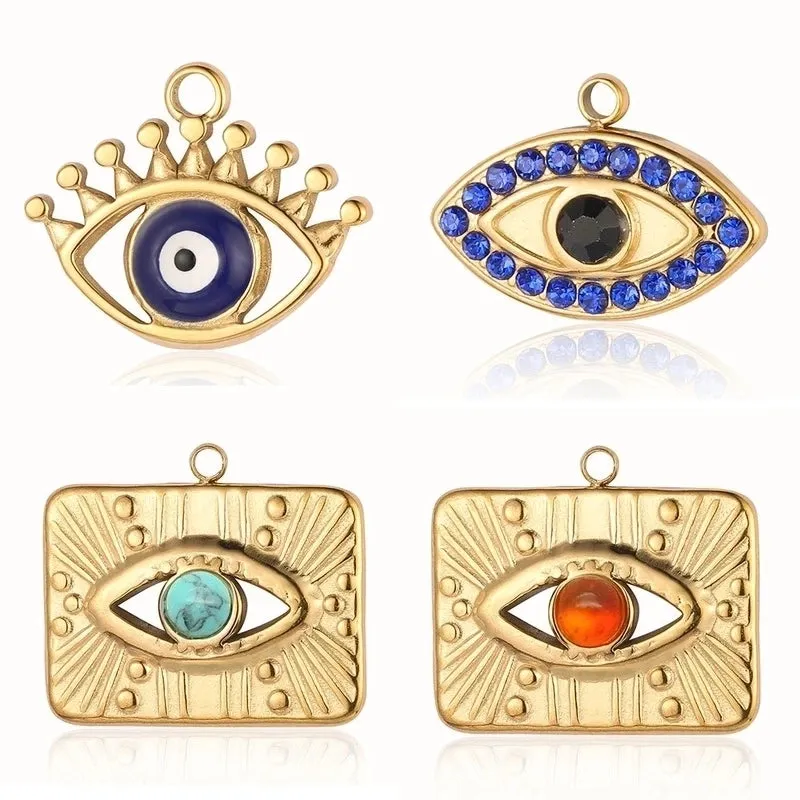 Retro Classic Style Devil's Eye Titanium Steel Plating Inlay Zircon Charms