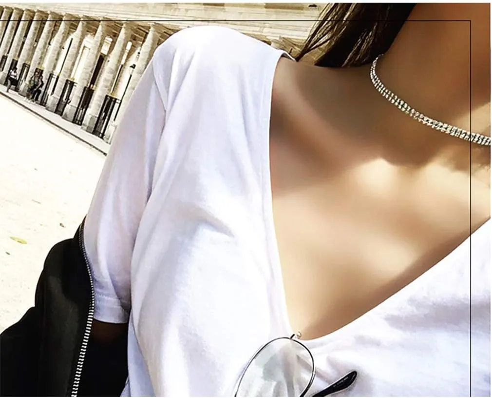 Rhinestone Choker Necklaces Set Silver Sparkly Diamond Choker Tennis Bracelet Necklace Set for Women