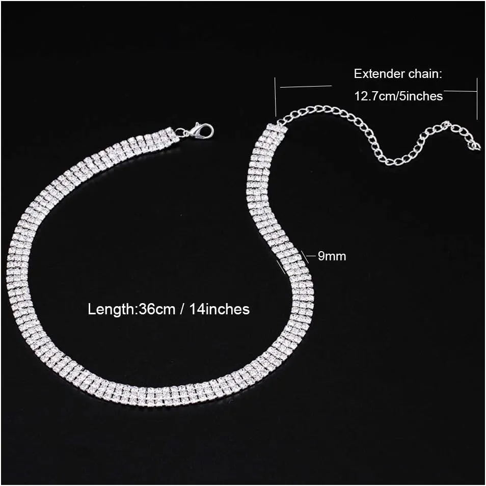 Rhinestone Choker Necklaces Silver Sparkly Diamond Choker Crystal Necklace for Women