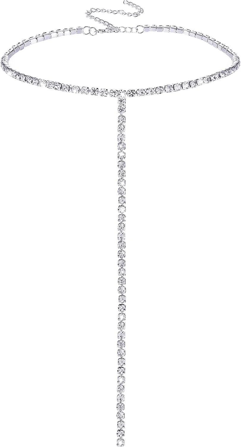 Rhinestone Choker Necklaces Silver Sparkly Diamond Choker Crystal Necklace for Women