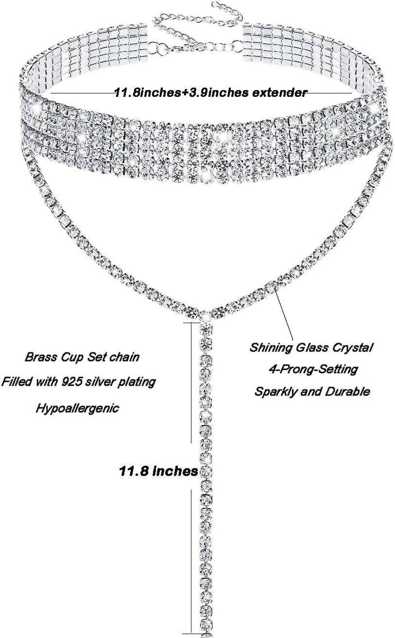 Rhinestone Choker Necklaces Silver Sparkly Diamond Choker Crystal Necklace for Women