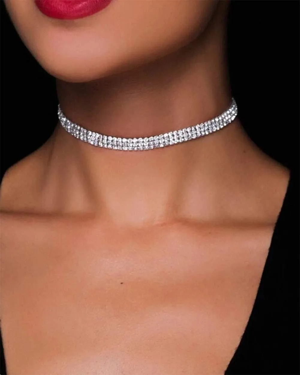 Rhinestone Choker Necklaces Silver Sparkly Diamond Choker Crystal Necklace for Women