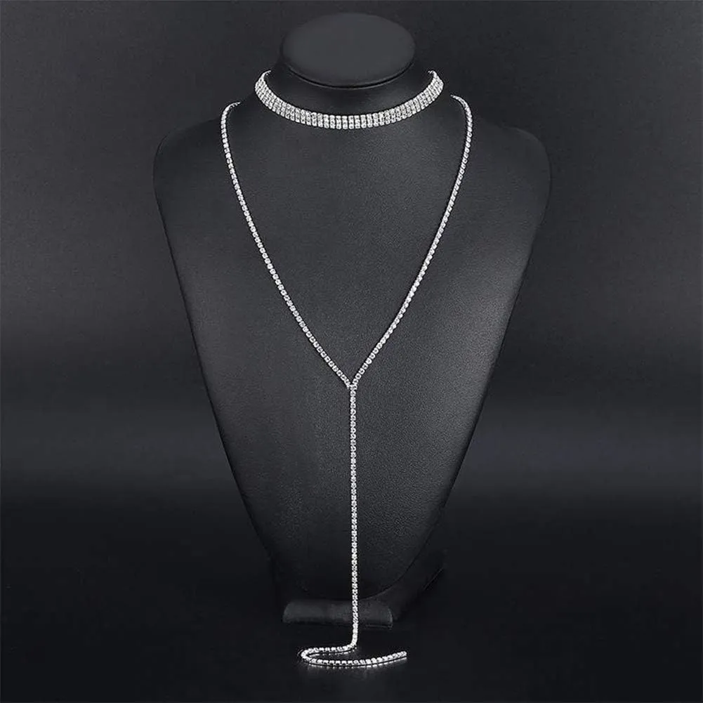 Rhinestone Choker Necklaces Silver Sparkly Diamond Choker Crystal Necklace for Women