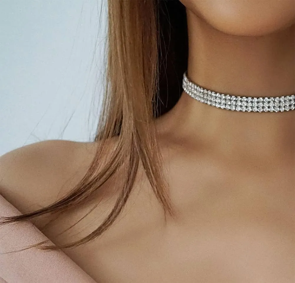 Rhinestone Choker Necklaces Silver Sparkly Diamond Choker Crystal Necklace for Women
