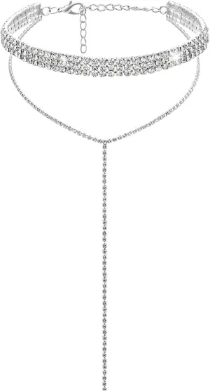 Rhinestone Choker Necklaces Silver Sparkly Diamond Choker Crystal Necklace for Women