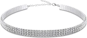 Rhinestone Choker Necklaces Silver Sparkly Diamond Choker Crystal Necklace for Women