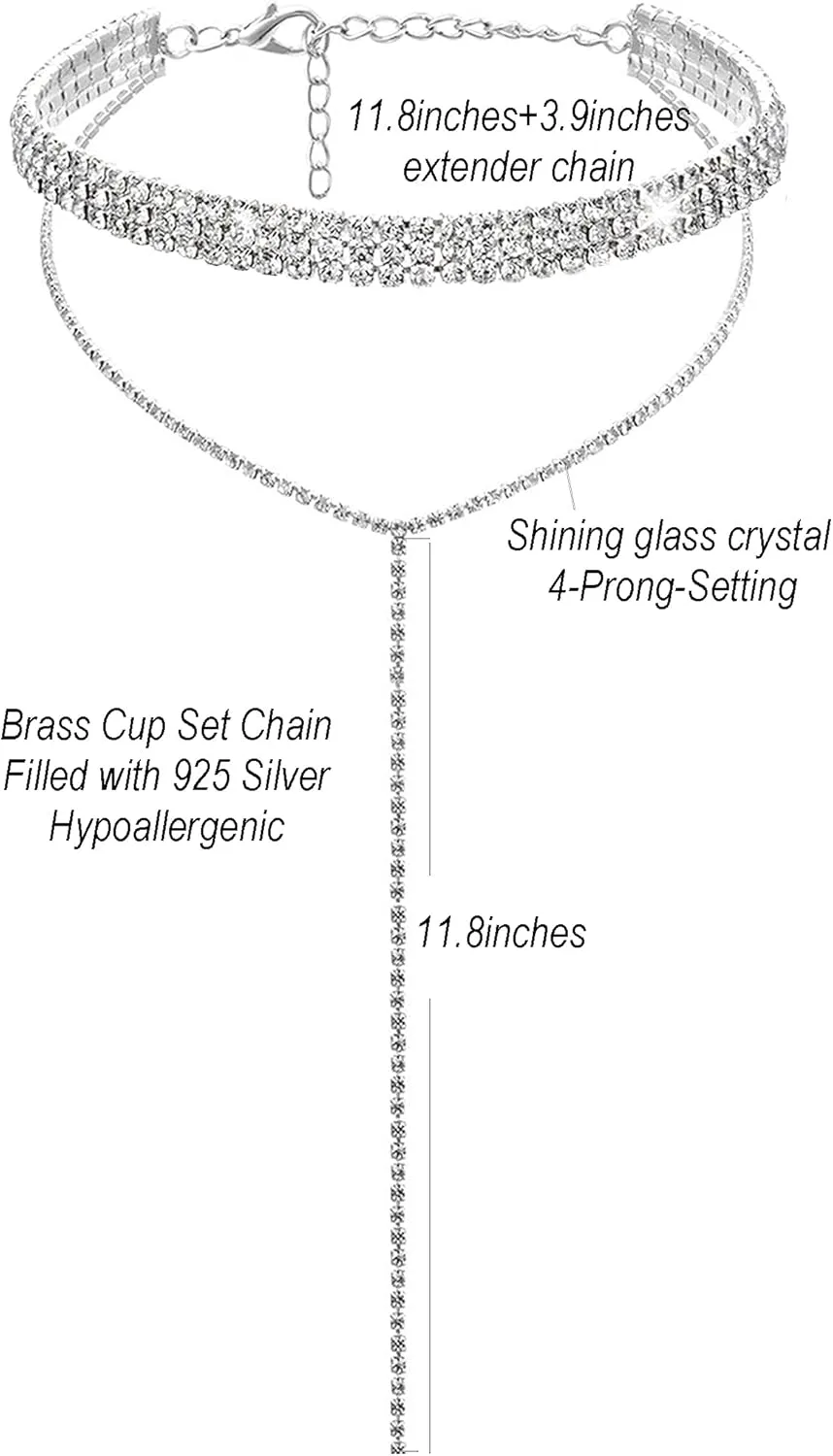 Rhinestone Choker Necklaces Silver Sparkly Diamond Choker Crystal Necklace for Women
