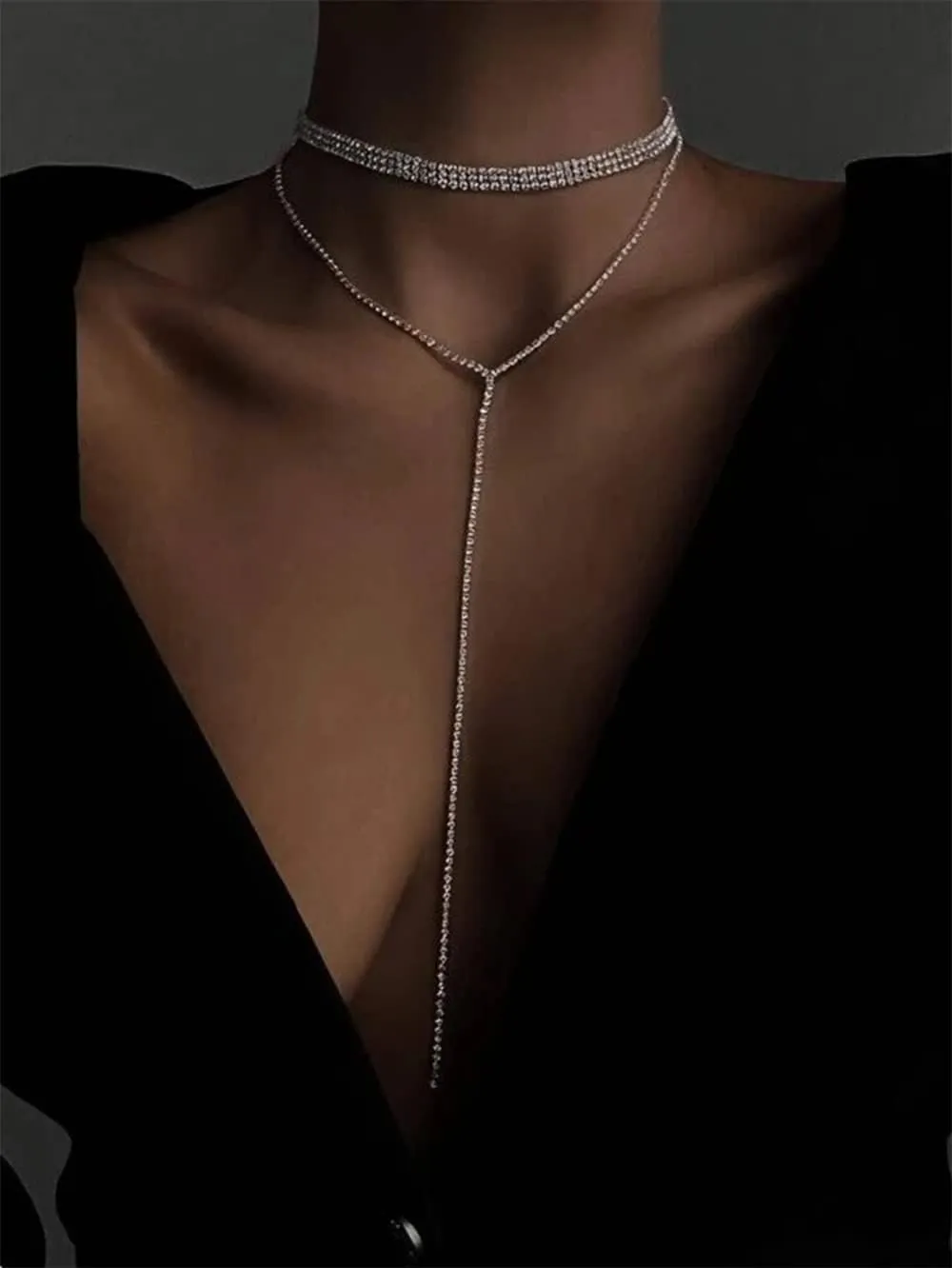 Rhinestone Choker Necklaces Silver Sparkly Diamond Choker Crystal Necklace for Women