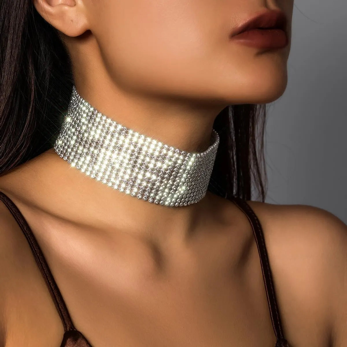 Rhinestone Necklace for Women Gold Choker Silver Sparkling Diamond Choker Crystal Rhinestone Glitter Necklaces Sparkly Collar Necklaces for Parties, Proms, Weddings, Bridal and Bridesmaid