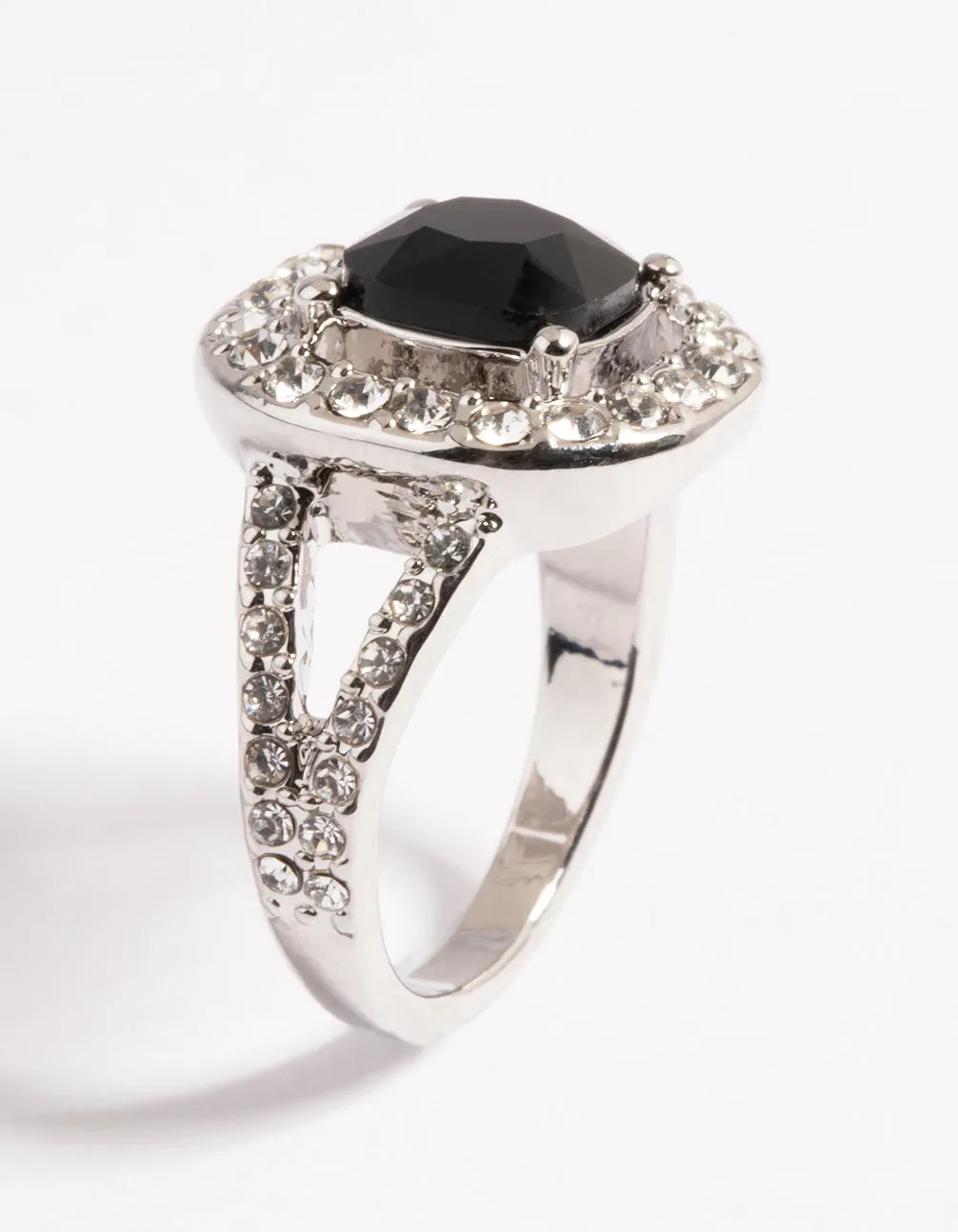Rhodium Cushion Halo Ring