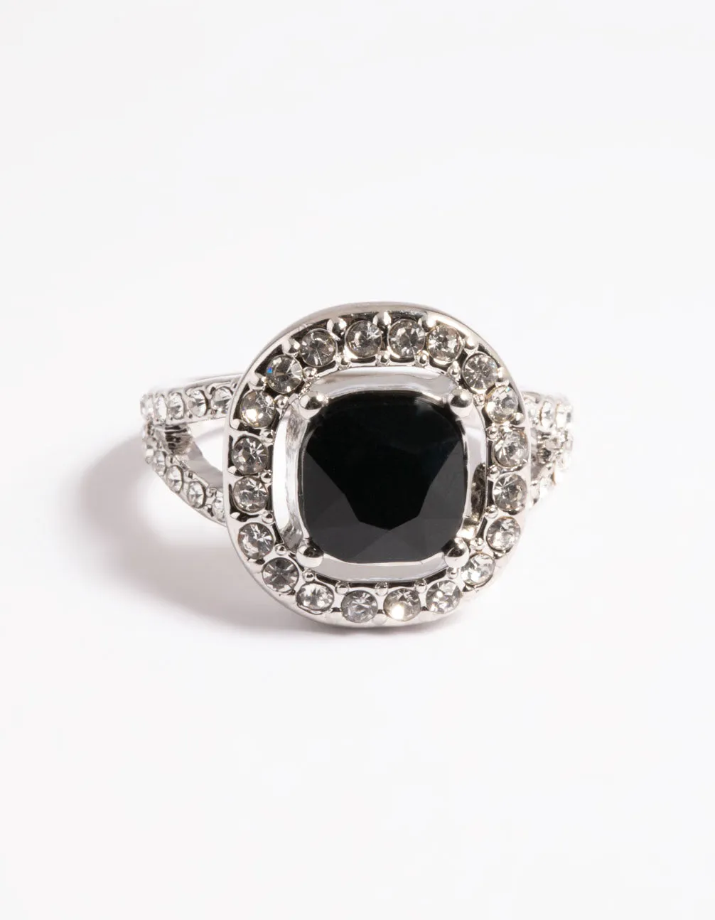 Rhodium Cushion Halo Ring